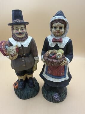 Vintage Pilgrim Puritan Thanksgiving Figurines Set 8” Resin Harvest Decor